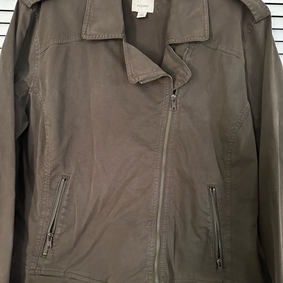 Sejour - Sz 22W Olive Green Moto Jacket With Zippered Pockets - Picture 3 of 5